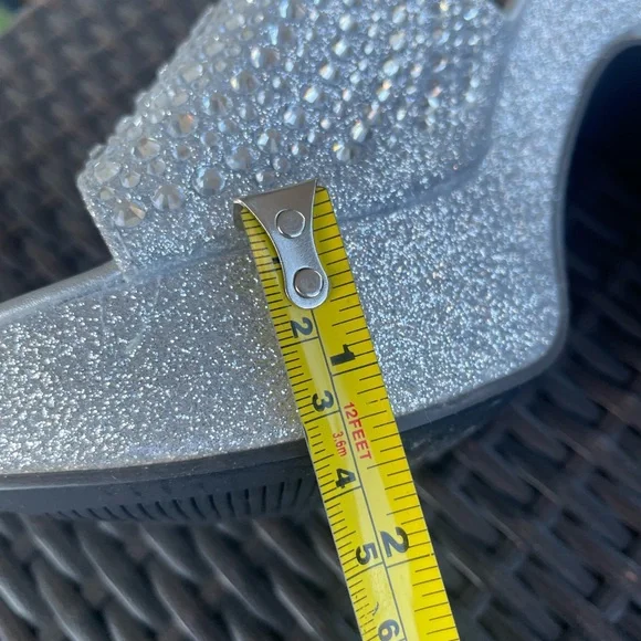 Silver Glitter Rhinestone Block Heeled Sandals Size 40 - Picture 9 of 11
